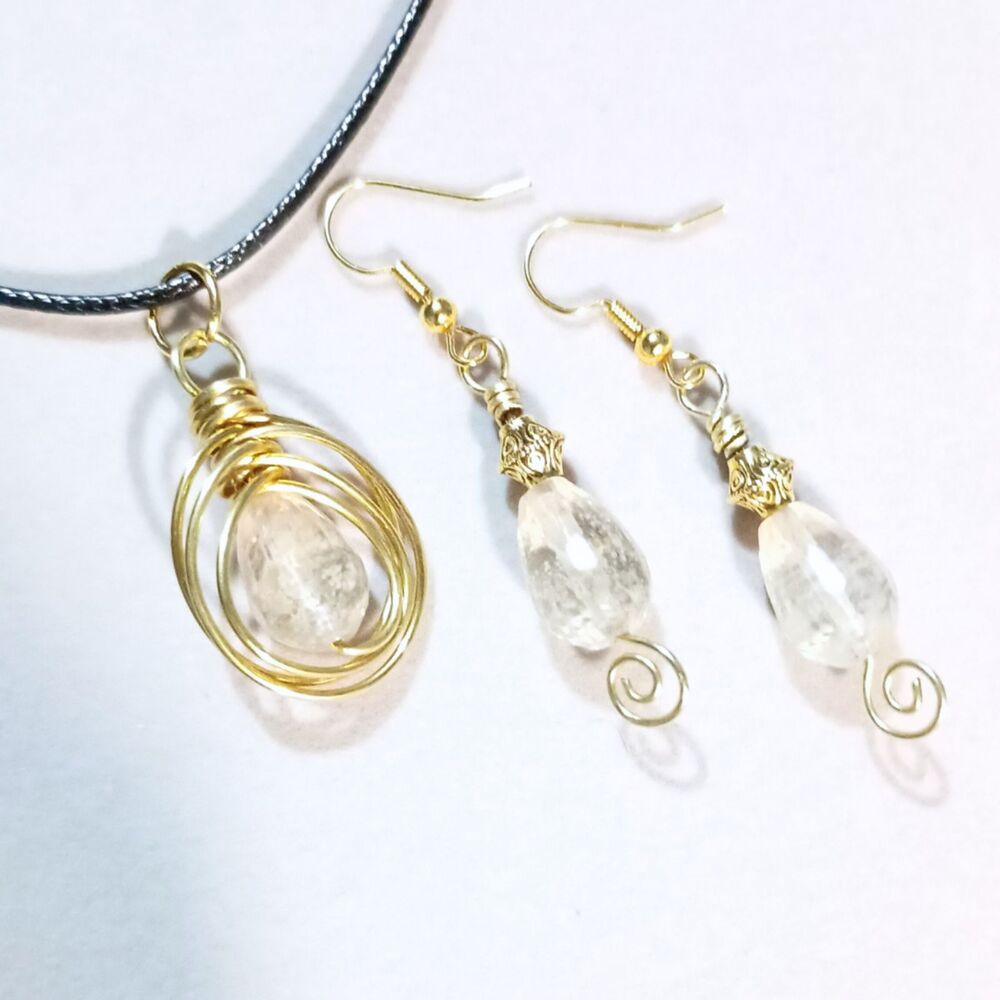 Champagne & Lies | Hand-wrapped Faceted Citrine Teardrop Intentional Jewelry Set